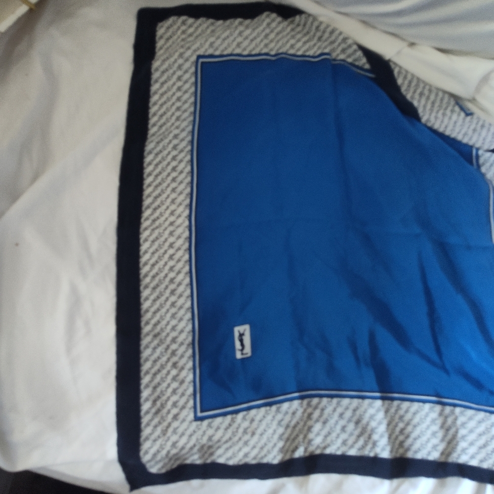 Yves Saint Laurent Blue Silk Scarf - Picture 6 of 6